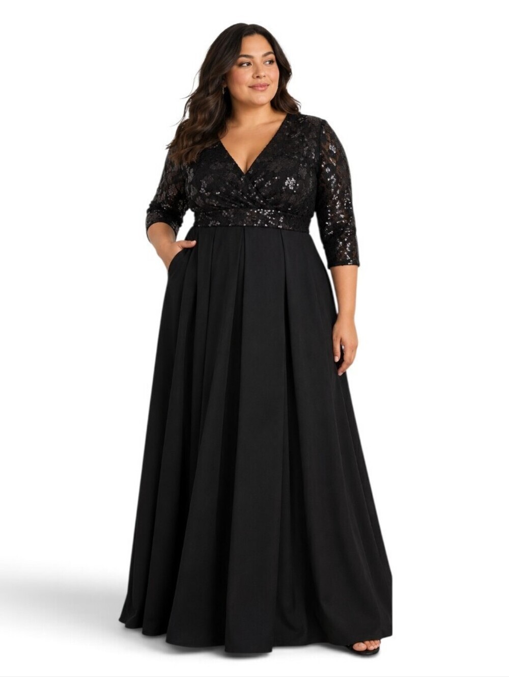 NWOT Kiyonna Paris Sequin Bodice Gown Black Formal Maxi Dress 4X